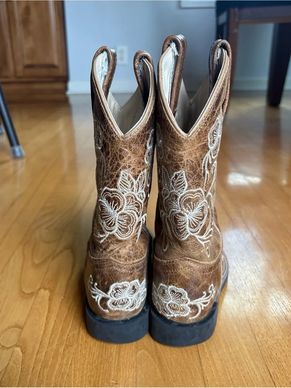 Shyanne Girls Boots Little Lasy Floral Embroidered Western Brown Youth Kid Sz 1D